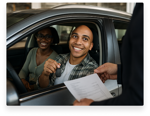 Happy woman receiving car keys